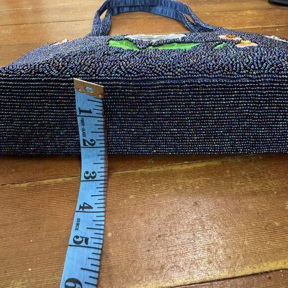 Vintage Blue Floral Beaded Handbag Indie Fairy Purse Boho 90s - Picture 9 of 11